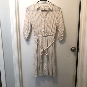 Mid thigh length pin stripe cream/mauve dress